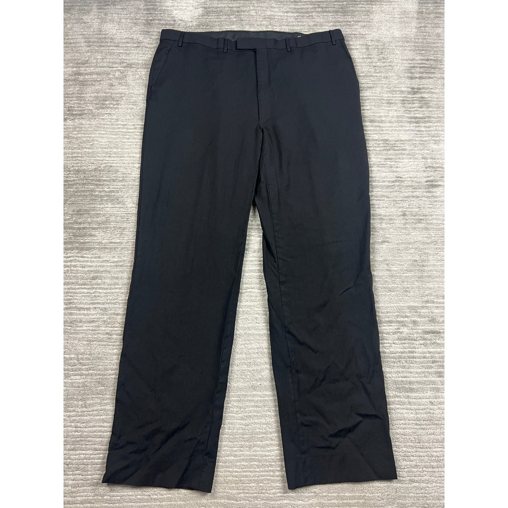 Claiborne Dress Pants Mens 42x34 Black 100% Wool Flat Front Straight Trousers